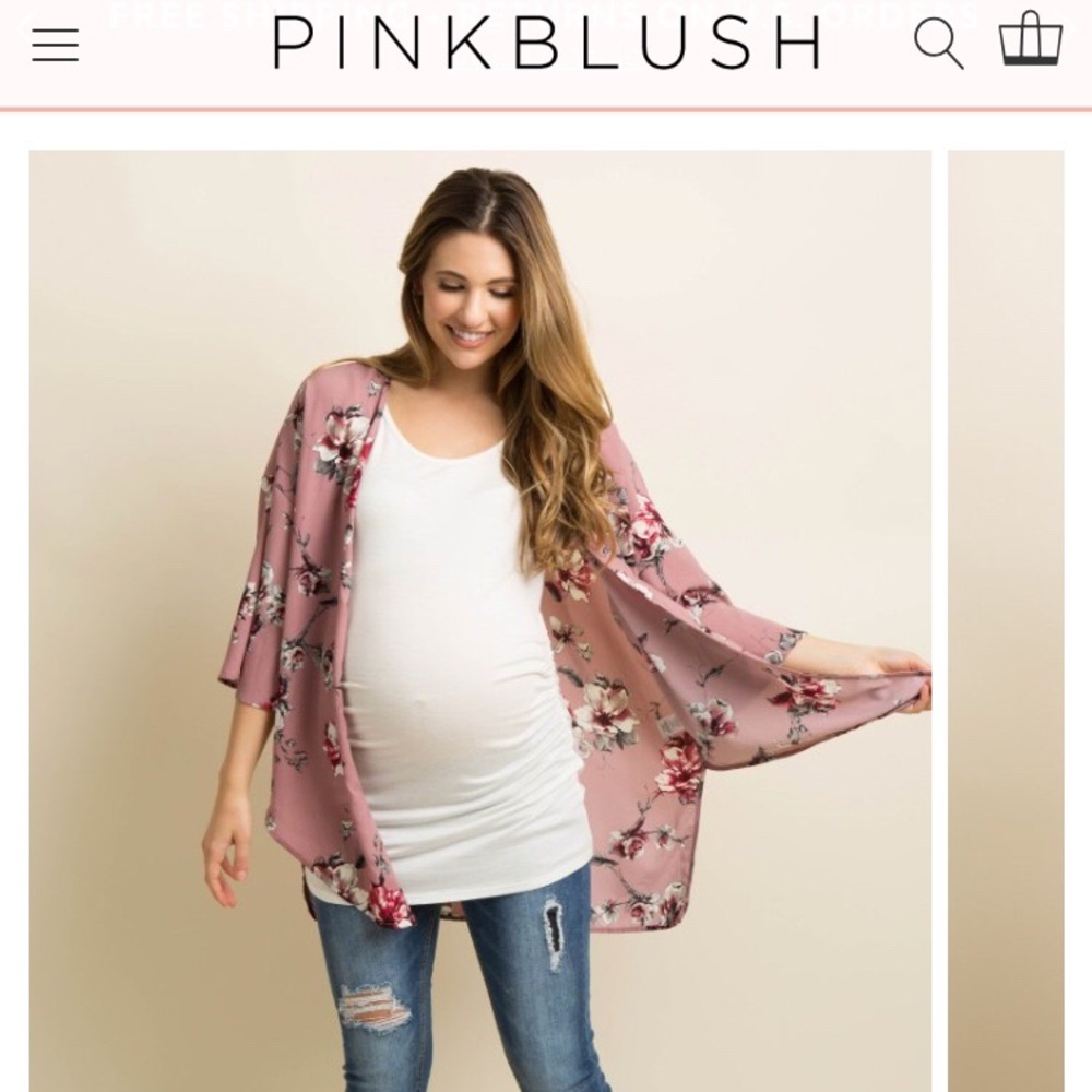 Pink Floral Print Bell Sleeve Maternity Kimono
